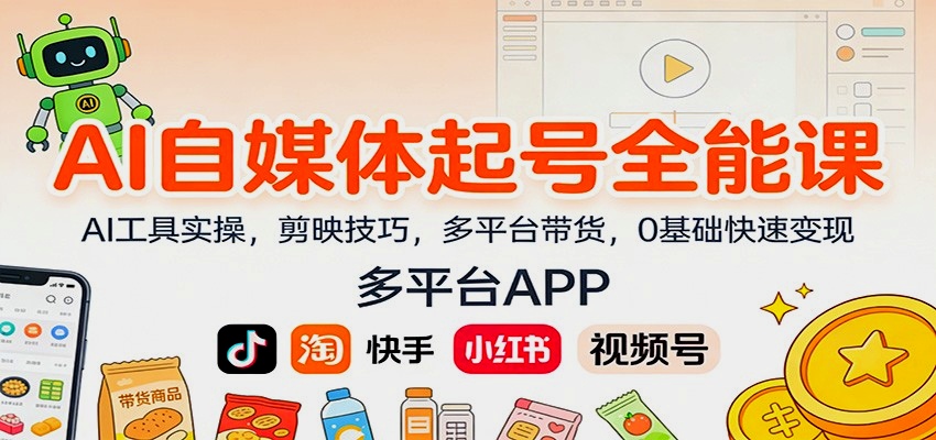 AI自媒体起号全能课:AI工具实操,剪映技巧,多平台带货,0基础快速变现|一站式知识服务平台|多样资源|热门项目|详尽教程|学习交流|成功之门|HY资源库