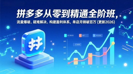 拼多多从零到精通全阶班,流量爆破,疑难解决,构建盈利体系,单店月销破百万(更新2026)|一站式知识服务平台|多样资源|热门项目|详尽教程|学习交流|成功之门|HY资源库